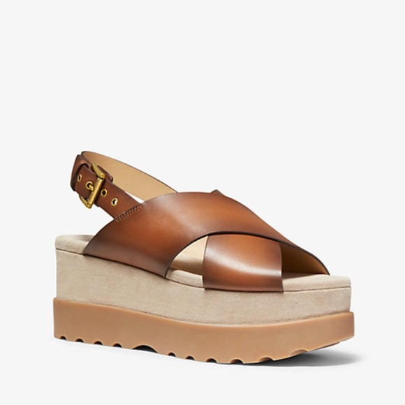 Michael Kors Becker Burnished Leather Flatform Sandal
